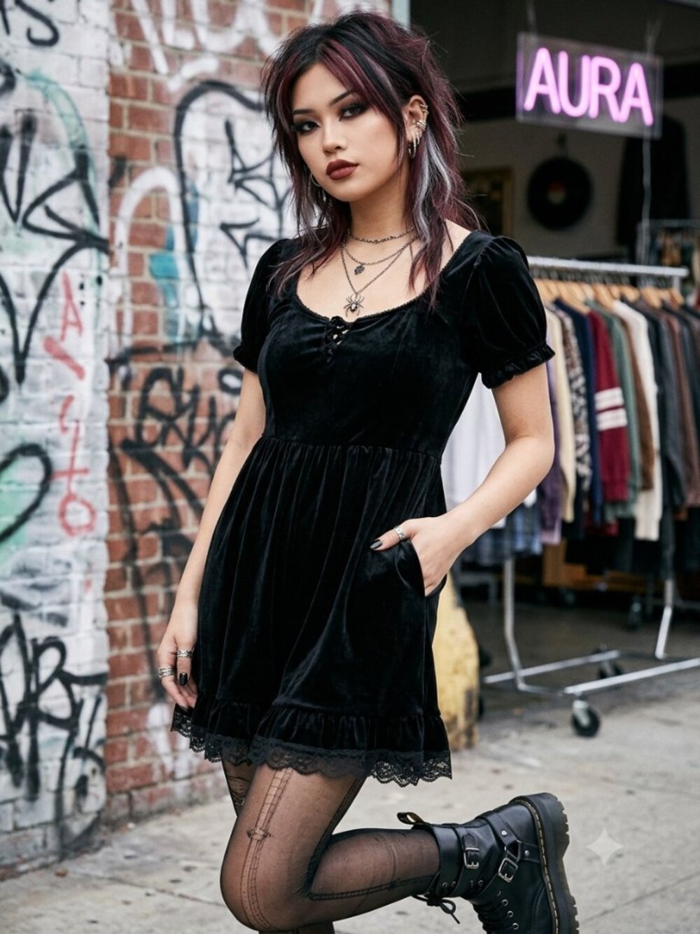 Cosmic Aura Black Velvet Lace Bow Romper Whimsigoth Goth Playsuit S/M